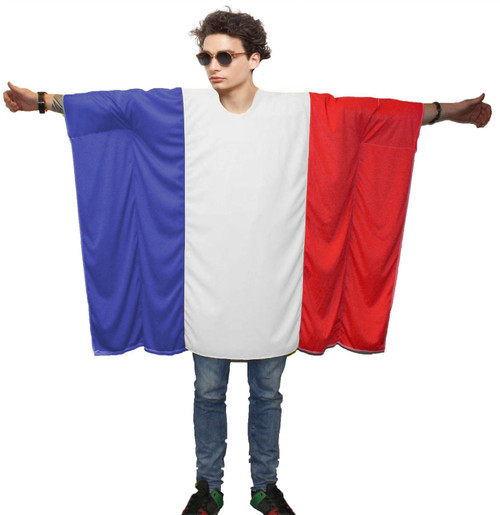 Adults Tricolore National Flag of France Supporters Poncho Fancy Dress Costume [One Size]