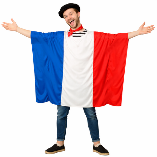 Adults Tricolore National Flag of France Supporters Poncho Fancy Dress Costume [One Size]