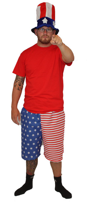 Adults USA Independence Day 4th of July America Shorts & Hat Fancy Dress