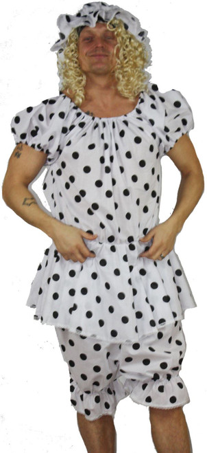 Mens Black Polka Dot Ugly Sisters Beach Wear Pantomime Fancy Dress Costume