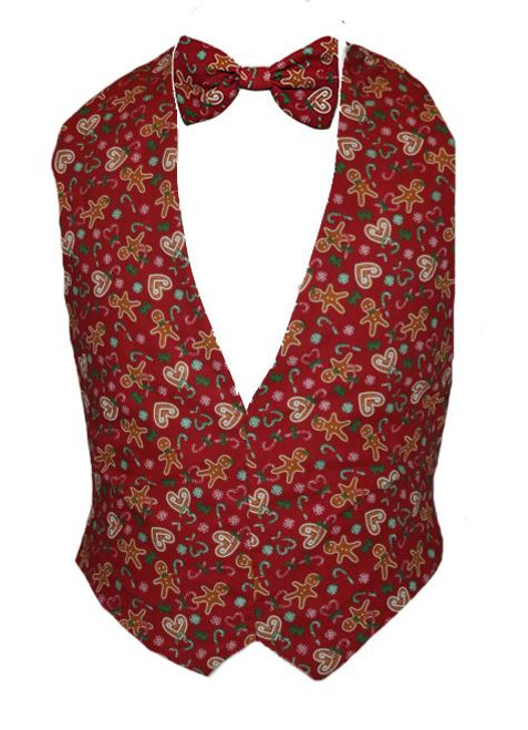 Adults Christmas Gingerbread Festive Backless Waistcoat & Bow Tie Fancy Dress