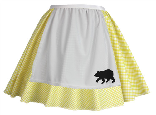 Ladies Goldilocks Yellow Gingham Fancy Dress Skater Skirt - Printed Bear Apron Ladies Goldilocks Yellow Gingham Fancy Dress Skater Skirt - Printed Bear Apron