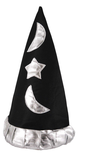 Childrens Mystical Plush Black & Silver Pointed Magical Wizzard Hat