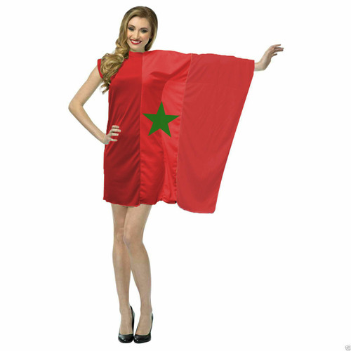 Adults Morocco National Flag Dress Patriotic Supporters Fancy Dress Costume [2 Sizes]