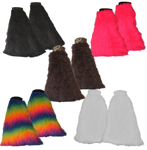 Adults Funky Fluffies Faux Fur Flared Boot Covers Rave Festival 90s Cyber Kid Fancy Dress Costume Accessory
