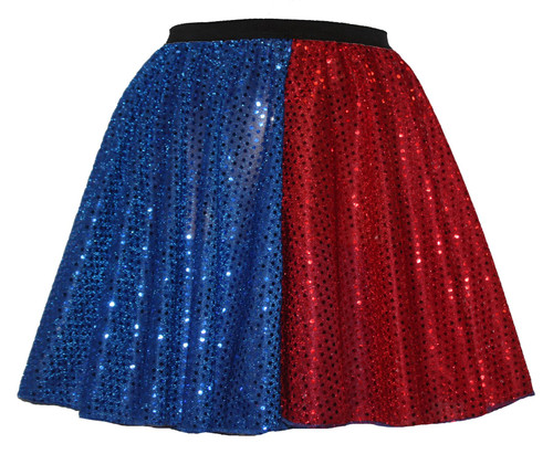 Childs Harlequin Blue & Red Sequined Skirt Superhero Villain Halloween Movie Fancy Dress