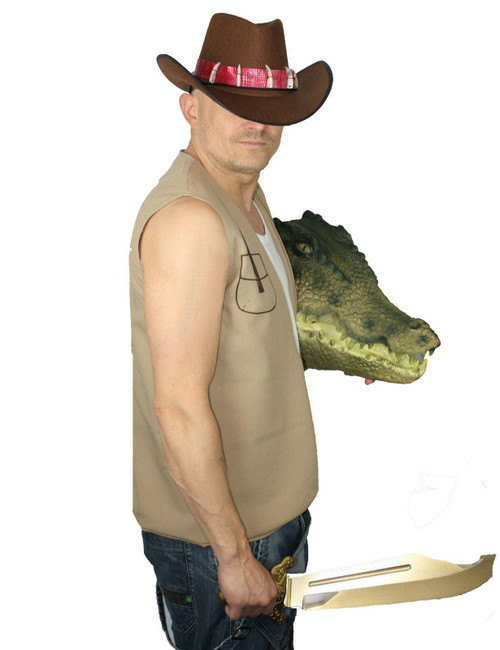 Crocodile Mick Dundee Australian Fancy Dress Costume Hat & Waistcoat