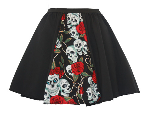 Ladies 15" Skull & Roses Day of the Dead Halloween Fancy Dress Panel Skirt Ladies 15" Skull & Roses Day of the Dead Halloween Fancy Dress Panel Skirt
