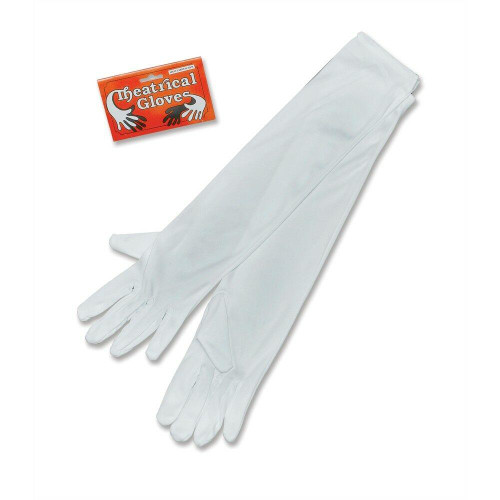 White Satin Elbow Length Theatrical Burlesque Gloves Fancy Dress Costume Accessory