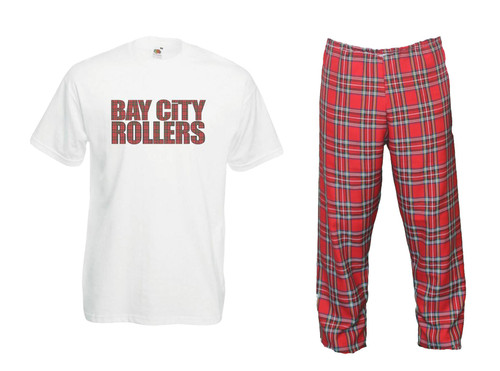 Mens 1970s Bay City Rollers T-shirt & Tartan Trousers Rock pop Fancy Dress Mens 1970s Bay City Rollers T-shirt & Tartan Trousers Rock pop Fancy Dress