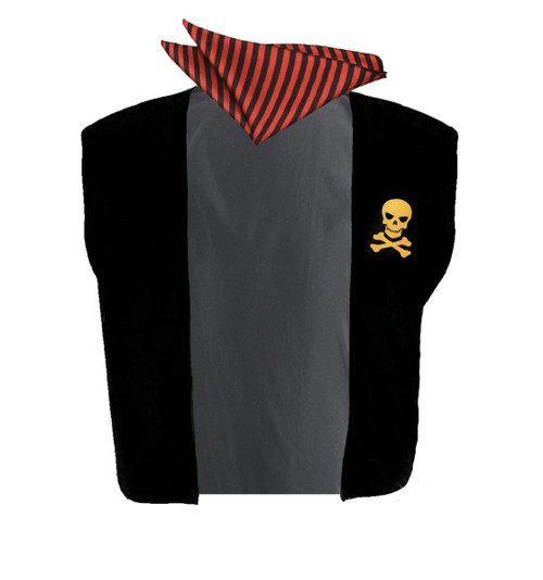 Adults Red & Black Stripe Pirate Fancy Dress Golden Skull Waistcoat & Bandanna