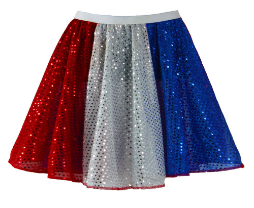 Adults 15" (38cm) United Kingdom Great Britain National Flag Colours Sequined Skirt Fancy Dress