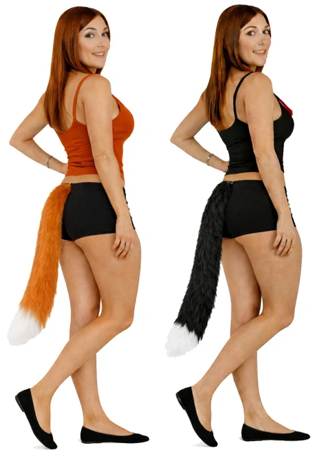 The Dragons Den Adults Deluxe 30" Long Red Fox & Black Cat Animal Tails Fancy Dress Costume Accessory