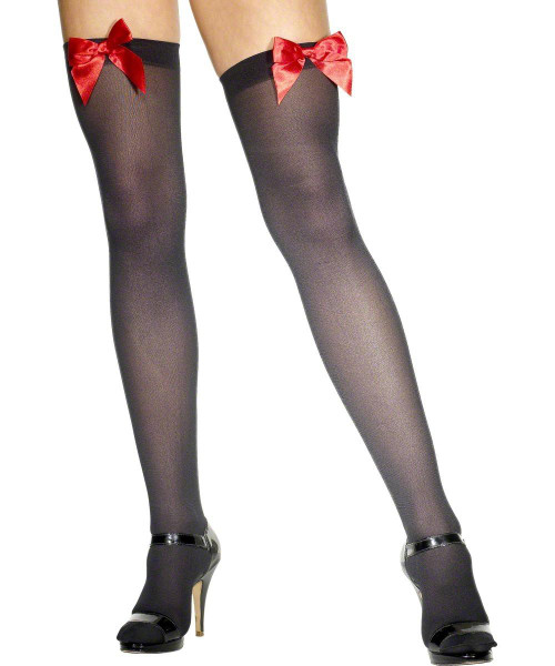 Adults Black Hold Ups Red Bow Burlesque Halloween Fancy Dress Costume Accessory