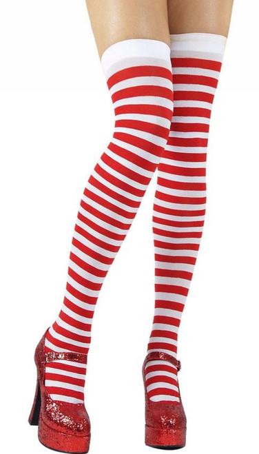 Adults Red & White Striped Candy Cane Geek Nerd Stockings