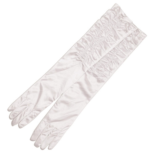 Adults White Satin Elbow Length Gloves Burlesque Fancy Dress Costume Accessory