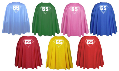 Adults 65th Birthday Celebration Retirement 35" Length Superhero Cape Fancy Dress