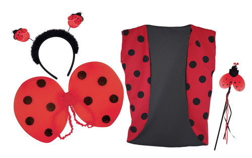 Adults Insect Ladybird Lady Bug Waistcoat & 3 Piece Wing Set World Book Day Fancy Dress Costume