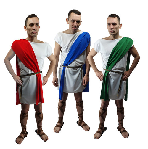 Adult Mens Roman Greek Pleb Plebeian Toga Tabard & Sash Historical Fancy Dress Costume