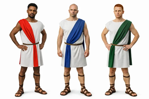 Adult Mens Roman Greek Pleb Plebeian Toga Tabard & Sash Historical Fancy Dress Costume