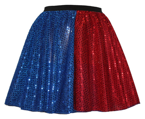 Childs Harlequin 2 Tone Blue & Red Sequined Skirt Superhero Villain Halloween Movie Fancy Dress