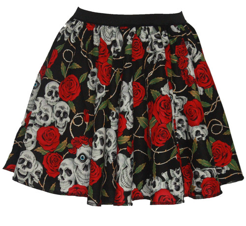 Adults Skulls & Roses 15" Length Skater Skirt Mexican Day of The Dead Halloween Fancy Dress Adults Skulls & Roses 15" Length Skater Skirt Mexican Day of The Dead Halloween Fancy Dress
