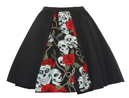 Adults 15" Day of the Dead Skulls & Roses Panel Skirt Halloween Fancy Dress Adults 15" Day of the Dead Skulls & Roses Panel Skirt Halloween Fancy Dress
