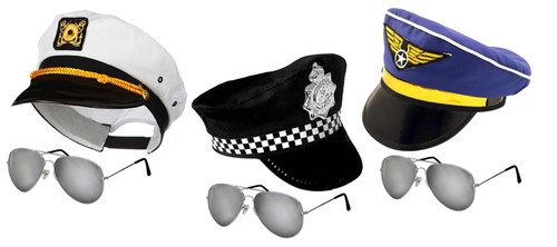 Police Captain Sargeant Sailor Captain Airline Pilot Peaked Hat & Glasses Fancy Dress Kit
