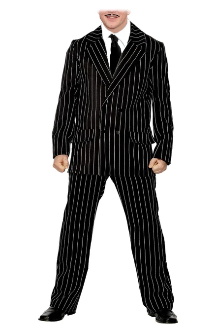 Adults Gomez Adams Black Pinstripe Suit & Tie Halloween Movie Family Fancy Dress Costume