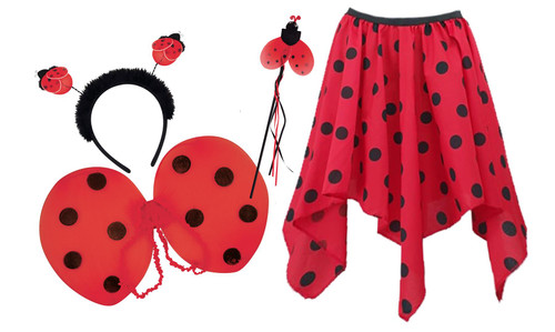 Girls Ladybird Lady Bug Handkerchief Skirt & Wings Set Insect Fancy Dress Girls Ladybird Lady Bug Handkerchief Skirt & Wings Set Insect Fancy Dress