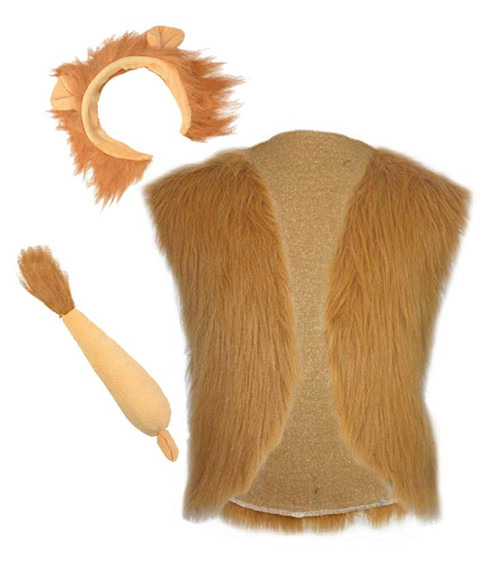 Childs Cowardly Lion Waistcoat Ears & Tail World Book Day Movie Safari Fancy Dress Costume