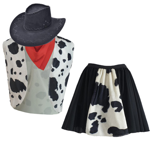Adults Cowgirl Skirt Waistcoat Hat & Neckerchief Wild West Western Fancy Dress Costume