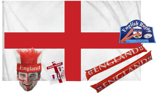 England St George Cross Supporters 4 Piece Flag & Face Paint Kit