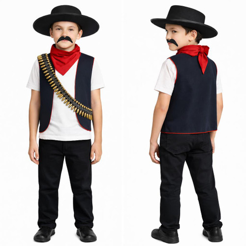 Childs Mexican Bandito Bandit Outlaw Wild West Western Fancy Dress Costume [Age 8-12 Years]