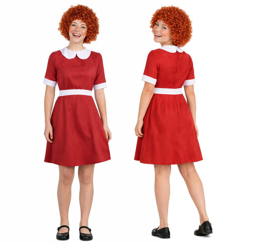 Adults Annie Dress & Wig Orphan Girl World Book Day Movie Fancy Dress Costume [2 Sizes]