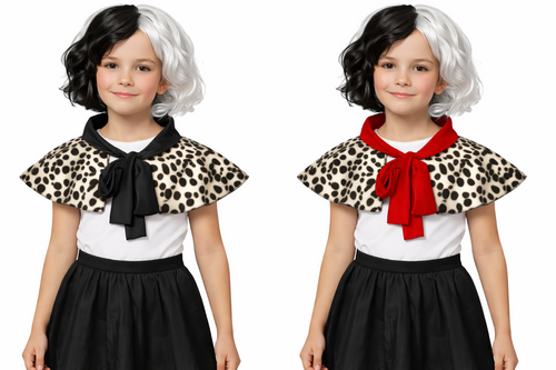 Childs Age 8-12 Years Cruella Dog Snatcher Shawl With Dalmatian Print World Book Day Halloween Fancy Dress Accessory [2 Colours]