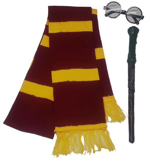 School Boy Girl Wizard House Scarf Wand & Glasses Halloween Book Day Fancy Dress Costume Accessories
