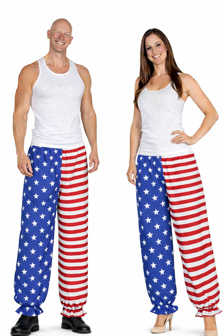 Adults Captain Spaulding USA Stars & Stripes Full Length Clown Pants Halloween Fancy Dress