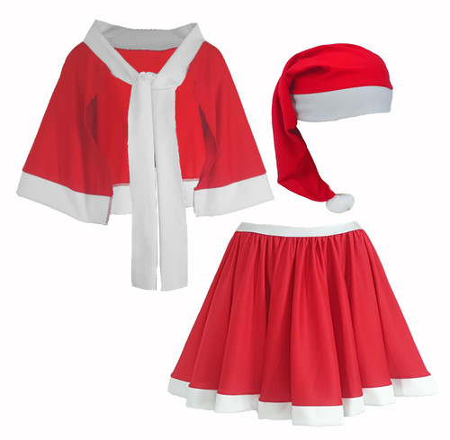 Adults Little Miss Christmas Skirt Shawl & Santa Hat Xmas Festive Fancy Dress Costume [2 Sizes]