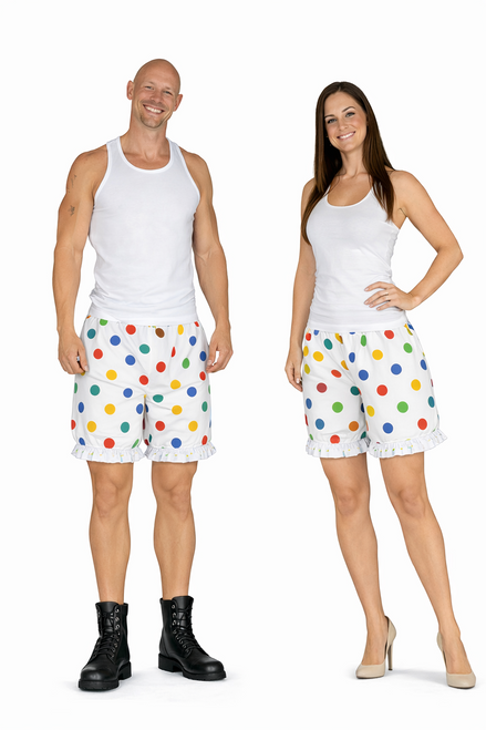 Adults Multicoloured Polka Dot Pantomime Dame Short Bloomers Fancy Dress Pants