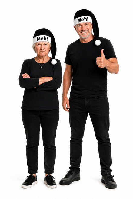 Adults Scrooge Santa Black & White Hat Meh! Alternative Christmas Grumpy Fancy Dress