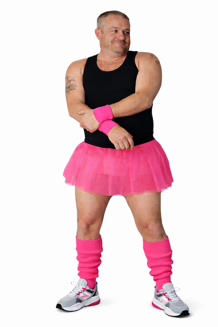Mens Stag Party Night Tutu Skirt Vest Top Leg Warmers & Wrist Cuffs 4 Piece Fancy Dress Set