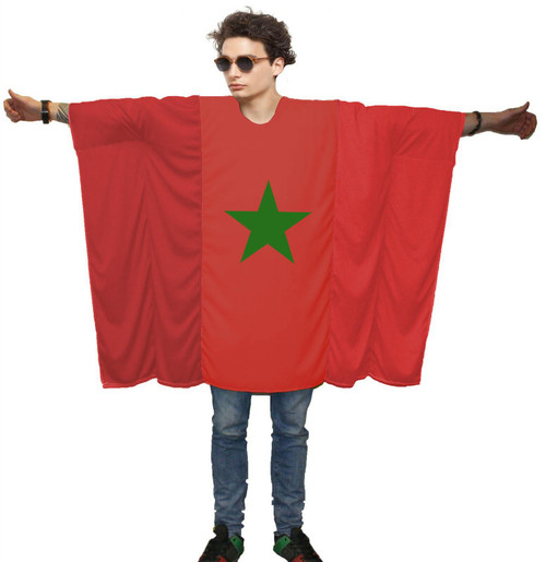 Adults National Flag of Morocco Supporters Poncho Fancy Dress Costume [One Size]