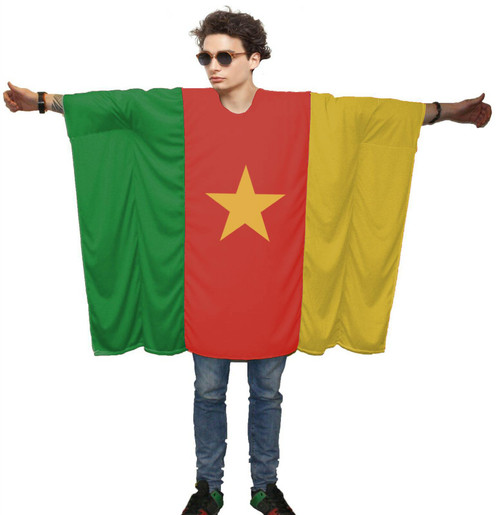 Adults Cameroon Flag Poncho Patriotic Supporters Fancy Dress Costume [One Size]