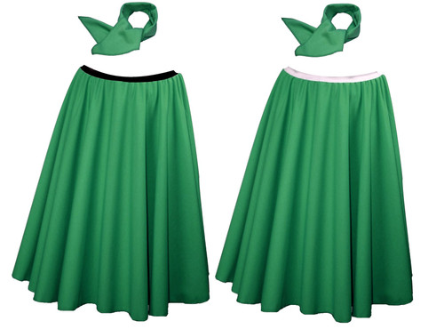 Adults 26" Length Rock N Roll Skirt & Neck Tie Emerald Green St Patricks Day Fancy Dress [2 Sizes]