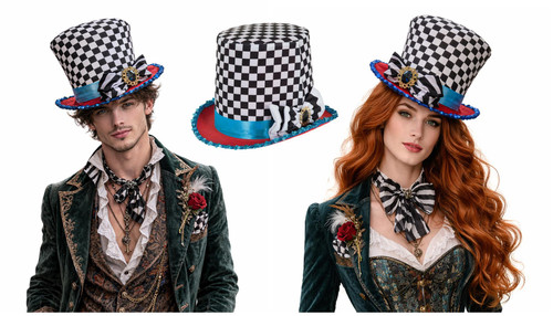 Adults Mad Hatter Checkered Top Hat Wonderland Fancy Dress Costume Accessory [One Size]