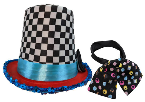 Adults Mad Hatter Checkered Top Hat & Cravat Wonderland Fancy Dress Costume Accessory [One Size]