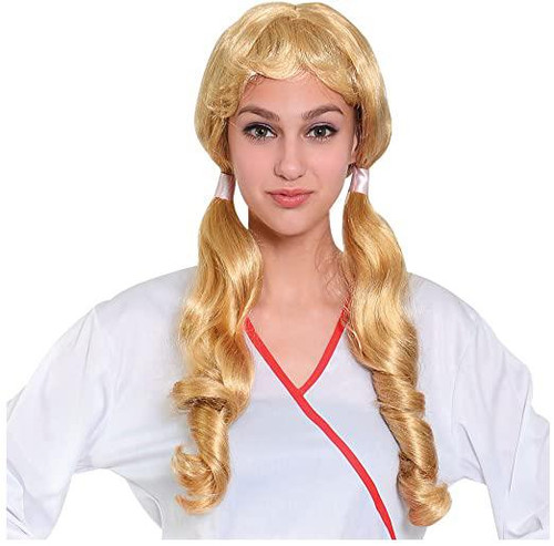 Adults Blonde Pig Tail Wig Cheerleader School Girl Fancy Dress Costume Accessory