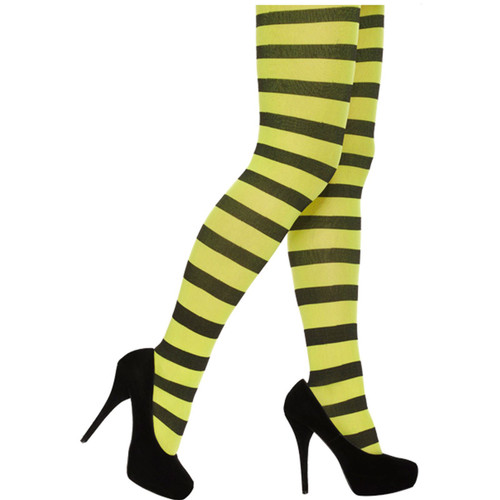 Adults Black & Yellow Striped Tights Halloween Witch Fancy Dress Costume Accessory