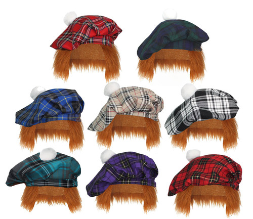 Childs Tartan Tam-O-Shanter With Ginger Hair Scotland Burns Night Hat Fancy Dress Novelty Hat